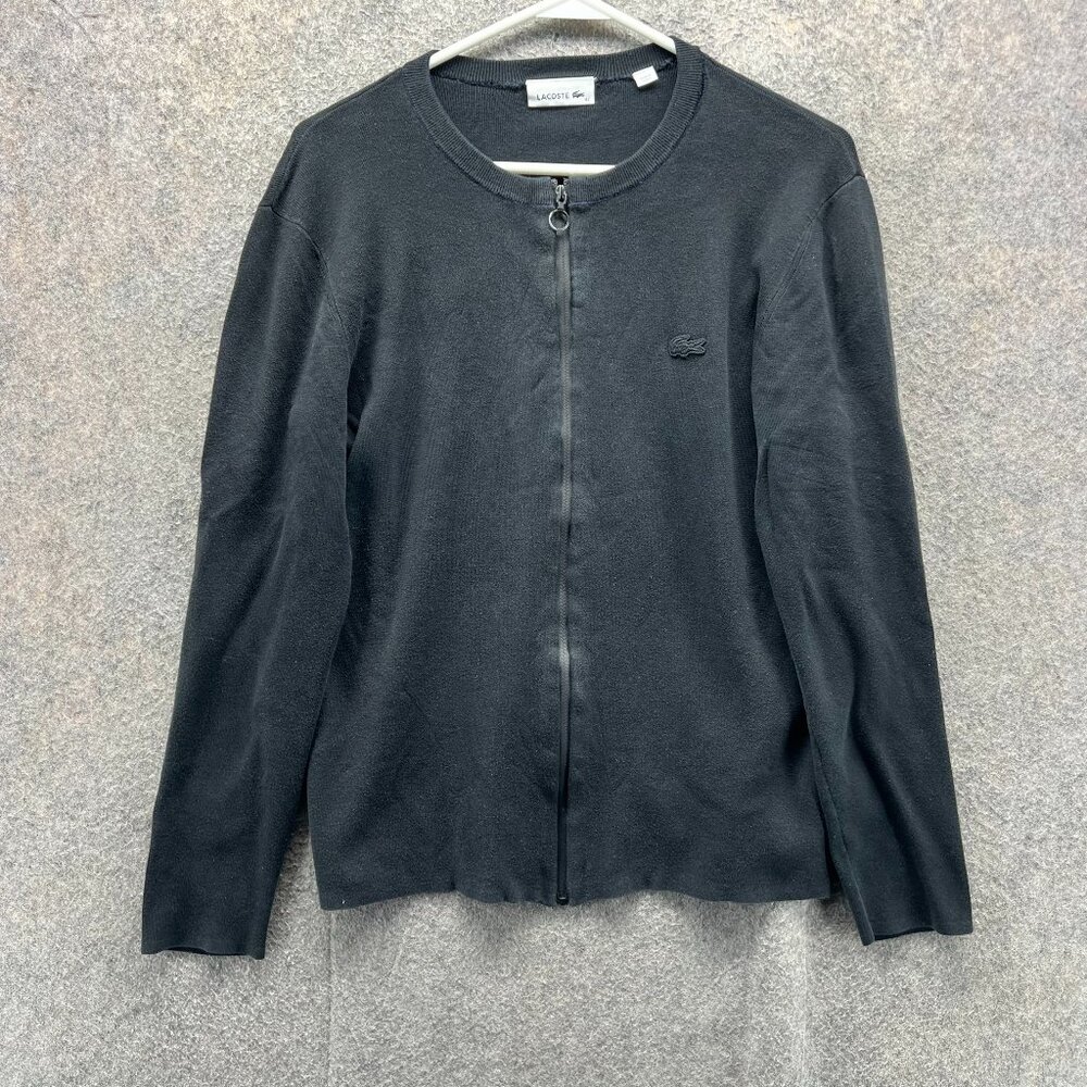 Lacoste Jacket Womens 42 Black Full Zip Cotton Lightweight Logo Fleece Bomber